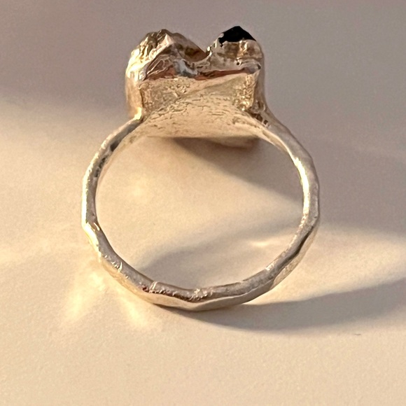 Handcrafted Sterling Silver Shield Quartz & Black Tourmaline, Ring Size 7 - Picture 7 of 9